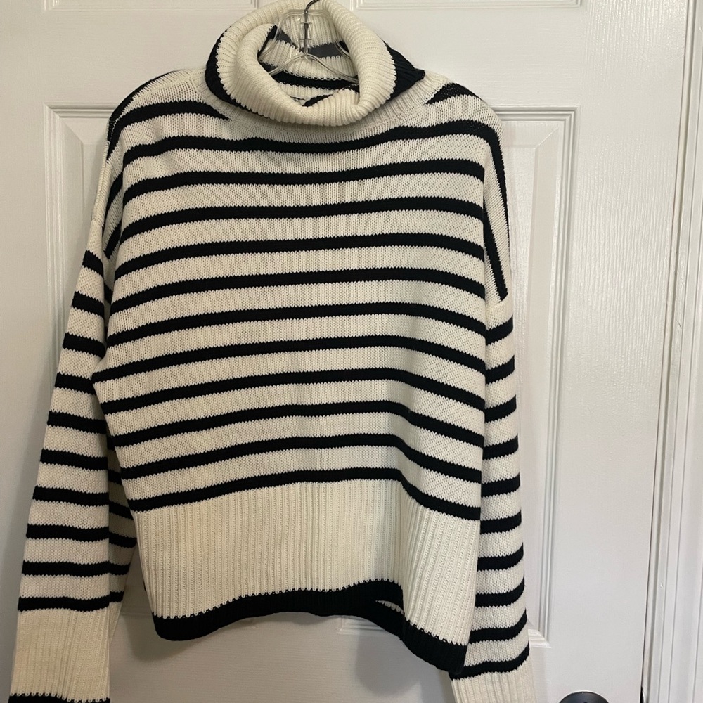 Paper Crane Black and White Striped Turtleneck Sweater